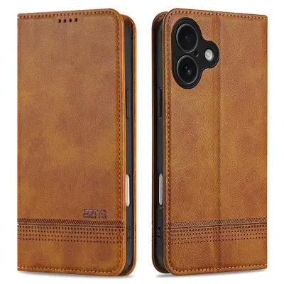 AZNS iPhone 17 Plånboksfodral Konstläder - Brun