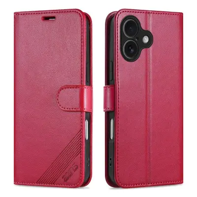 AZNS iPhone 17 Plånboksfodral Anti-Scratch Konstläder - Röd