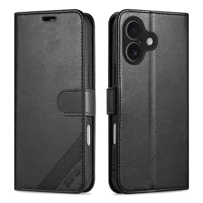 AZNS iPhone 17 Plånboksfodral Anti-Scratch Konstläder - Svart