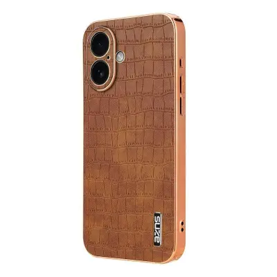 AZNS iPhone 17 Fodral Electroplating KonstLäder - Brun