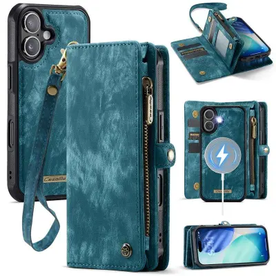 CASEME 008 iPhone 17 Plånboksfodral i Konstläder med Avtagbar - Blå