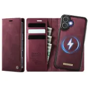 CASEME C49 iPhone 17 Mobilskal MagSafe RFID Blocker Läder Röd