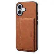 DENIOR iPhone 17 Fodral Kortfack Ställ i Läder - Brun