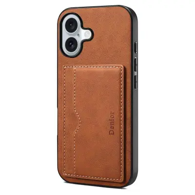 DENIOR iPhone 17 Fodral Kortfack Ställ i Läder - Brun