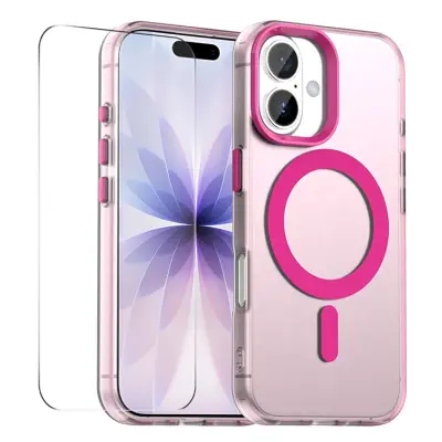 ENKAY iPhone 17 Mobilskal MagSafe med 9H Härdat Glas - Rosa