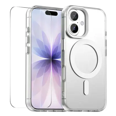 ENKAY iPhone 17 Mobilskal MagSafe Med 9H Härdat Glas - Vit