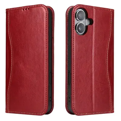 FIERRE SHANN för iPhone 17 Plånboksfodral Äkta läder - Röd