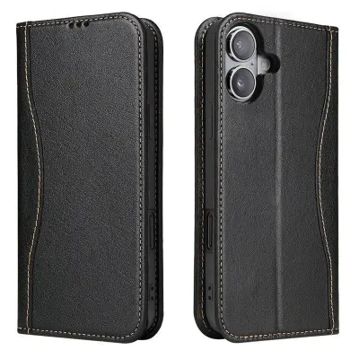 FIERRE SHANN för iPhone 17 Plånboksfodral Äkta läder - Svart