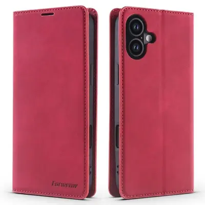 FORWENW iPhone 17 Plånboksfodral Konstläder - Röd