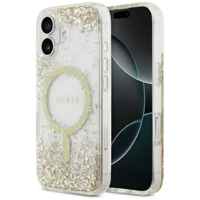 Guess iPhone 17 Mobilskal Magsafe Resin Bottom Glitter - Guld