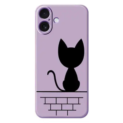 iPhone 17 Mobilskal Black Cat on the Wall - Lila