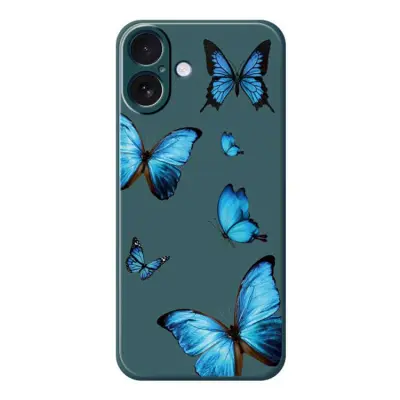 iPhone 17 Mobilskal Blue Butterflies Pattern TPU - Grön