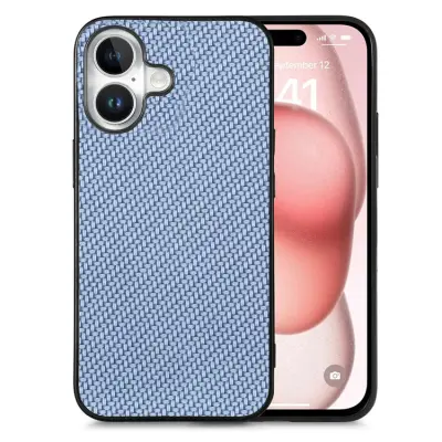 iPhone 17 Mobilskal Carbon Fiber PU Läder - Blå