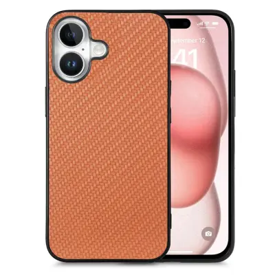 iPhone 17 Mobilskal Carbon Fiber PU Läder - Brun