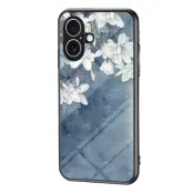 iPhone 17 Mobilskal Floral Pattern TPU + Härdat Glas - Blå