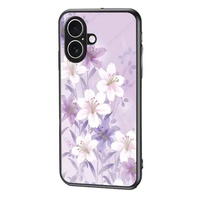 iPhone 17 Mobilskal Floral Pattern TPU + Härdat Glas - Lila