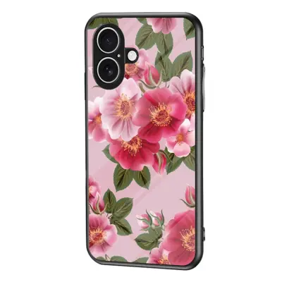 iPhone 17 Mobilskal Floral Pattern TPU + Härdat Glas - Rosa