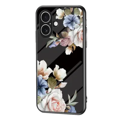 iPhone 17 Mobilskal Floral Pattern TPU + Härdat Glas - Svart