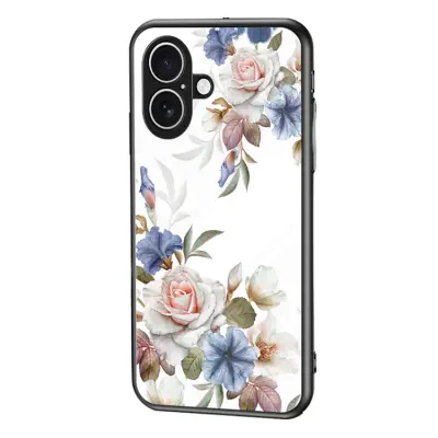 iPhone 17 Mobilskal Floral Pattern TPU + Härdat Glas - Vit