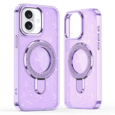 iPhone 17 Mobilskal Glitter Design TPU + PC Kickstand - Lila