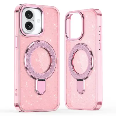 iPhone 17 Mobilskal Glitter Design TPU + PC Kickstand - Rosa