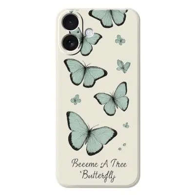 iPhone 17 Mobilskal Grön Butterfly Pattern TPU - Beige