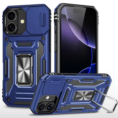 iPhone 17 Mobilskal Kickstand Lens Lid - Marinblå