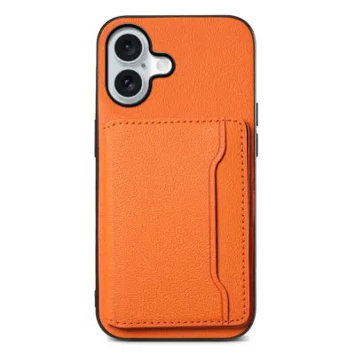 iPhone 17 Mobilskal Korthållare Calf Kickstand Läder - Orange (Orange)