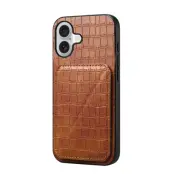 iPhone 17 Mobilskal Korthållare Crocodile Textured - Brun