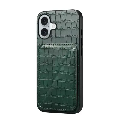 iPhone 17 Mobilskal Korthållare Crocodile Textured - Grön