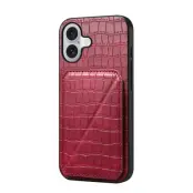 iPhone 17 Mobilskal Korthållare Crocodile Textured - Rosa