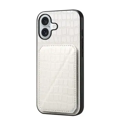 iPhone 17 Mobilskal Korthållare Crocodile Textured - Vit