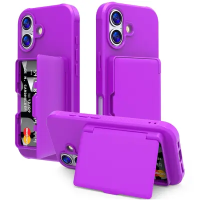 iPhone 17 Mobilskal Korthållare Mirror Kickstand - Lila (Mörklila)