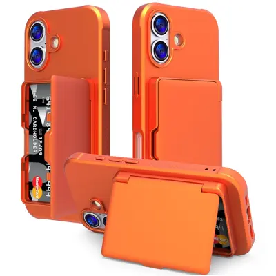iPhone 17 Mobilskal Korthållare Mirror Kickstand - Orange (Orange)