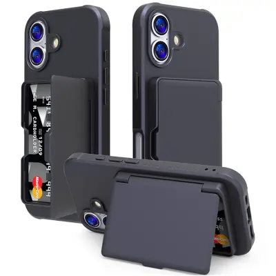 iPhone 17 Mobilskal Korthållare Mirror Kickstand (Svart)