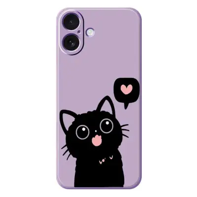iPhone 17 Mobilskal Love Black Cat Pattern - Lila