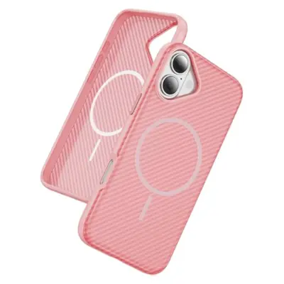 iPhone 17 Mobilskal MagSafe Carbon Fiber Anti-Slip (Rosa)