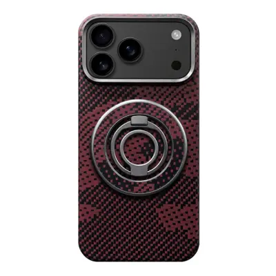iPhone 17 Mobilskal MagSafe Kevlar Metal Ring - Camouflage Röd