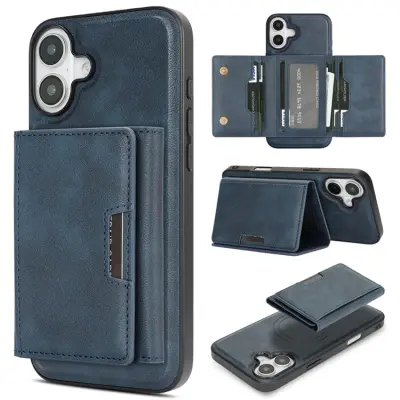 iPhone 17 Mobilskal MagSafe Kickstand Tri-fold Korthållare - Blå (Blå)