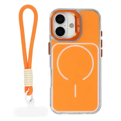 iPhone 17 Mobilskal MagSafe med Matchande Handrem Lens Kickstand - Orange (Orange)