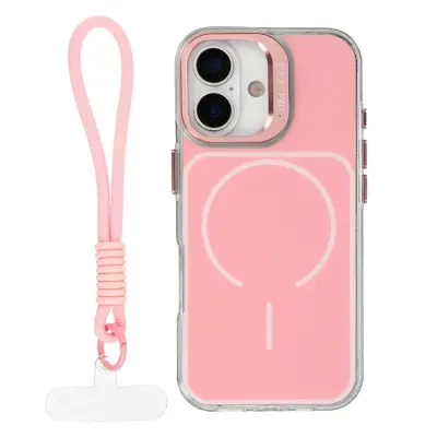 iPhone 17 Mobilskal MagSafe med Matchande Handrem Lens Kickstand - Rosa (Rosa)