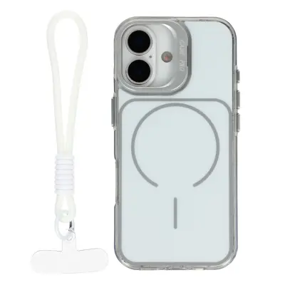 iPhone 17 Mobilskal MagSafe med Matchande Handrem Lens Kickstand - Vit (Vit)