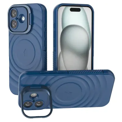 iPhone 17 Mobilskal MagSafe Ripple Texture Kickstand - Blå