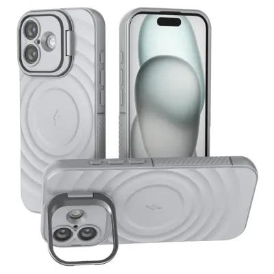iPhone 17 Mobilskal MagSafe Ripple Texture Kickstand - Grå