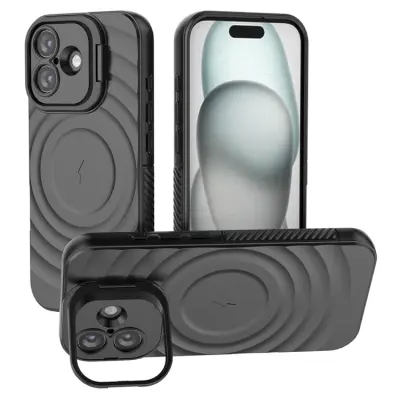 iPhone 17 Mobilskal MagSafe Ripple Texture Kickstand - Svart