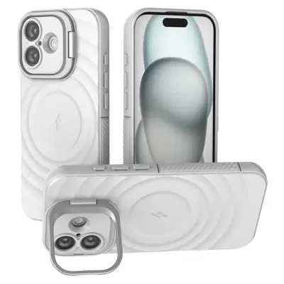 iPhone 17 Mobilskal MagSafe Ripple Texture Kickstand - Vit