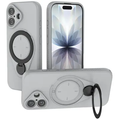 iPhone 17 Mobilskal MagSafe Rotating Kickstand TPU PC - Grå (Grå)