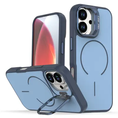 iPhone 17 Mobilskal MagSafe Skin-Touch Kickstand - Blå (Blå)