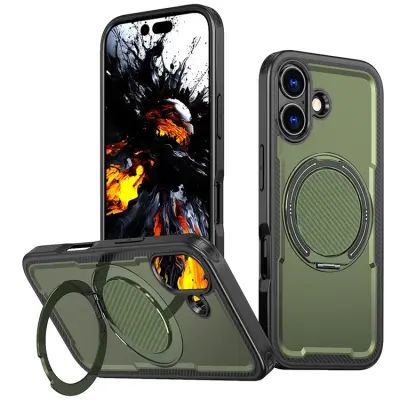 iPhone 17 Mobilskal MagSafe TPU+PC Kickstand - Olivgrön