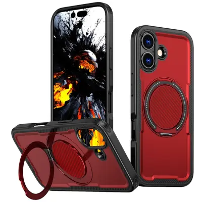 iPhone 17 Mobilskal MagSafe TPU+PC Kickstand - Röd